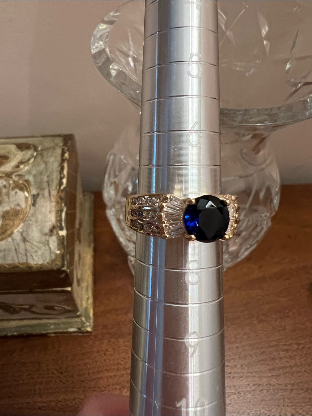 Gold-Tone Blue Sapphire Cocktail Ring - Picture 1 of 5